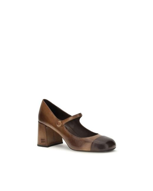 Miu Miu Brown Calf Leather Bos Taurus Ballet Flats