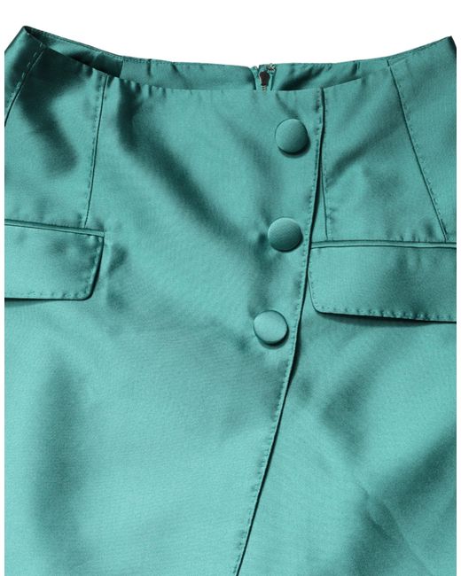 Dolce & Gabbana Green Polyester Button High Waist Mini Skirt Pl+Se