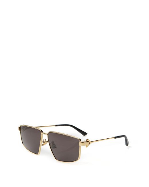 Bottega Veneta Gray Squared Gold Metal Sunglasses