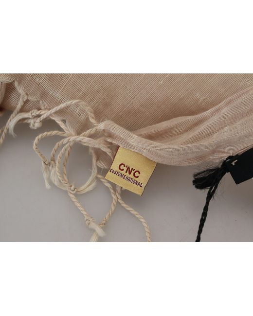 CoSTUME NATIONAL Black Beige Cotton Shawl Foulard Fringe Scarf