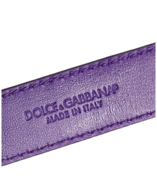 Dolce & Gabbana Blue Violet Embossed Leather Gold Buckle Belt Strap Bracelet