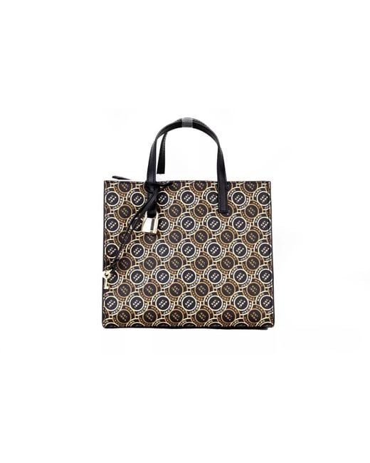 Marc Jacobs Black Mini Grind Signet Printed Leather Crossbody Tote Handbag Purse