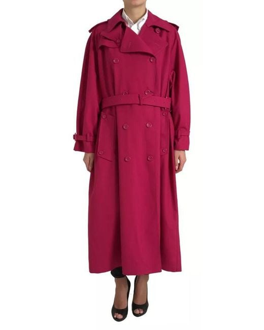 Dolce & Gabbana Red Dark Double Breasted Trench Coat Jacket