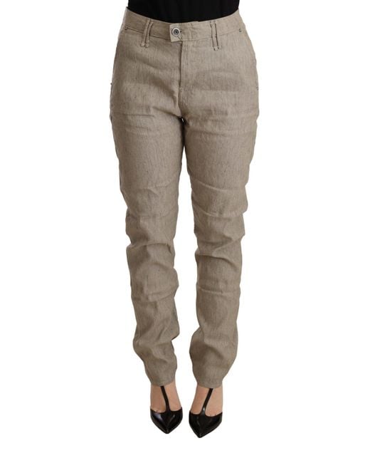 CYCLE Multicolor Beige Mid Waist Casual Baggy Stretch Trouser