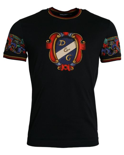 Dolce & Gabbana Black Logo Print Cotton Crew Neck T-Shirt for men