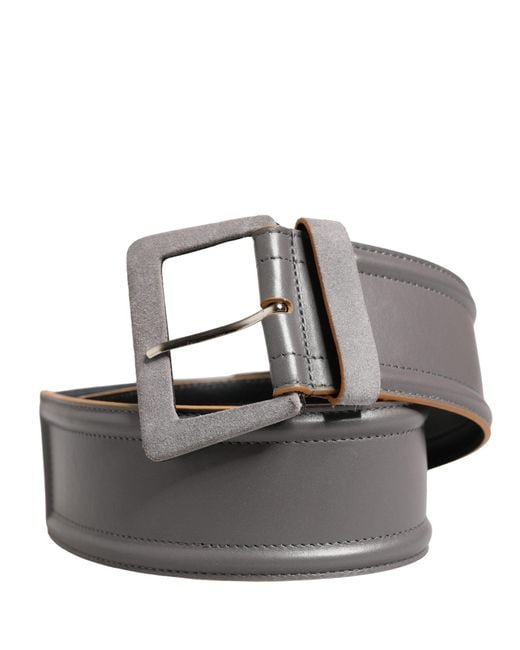 Patrizia Pepe Gray Genuine Leather Square Silver Metal Buckle Belt