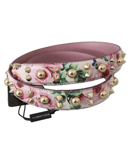Dolce & Gabbana Pink Floral Leather Stud Accessory Shoulder Strap