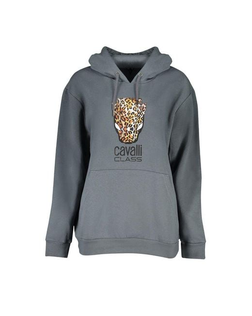 Roberto Cavalli Gray Elegant Hooded Fleece Sweatshirt