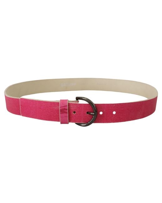 John Galliano Red Pink Leather Letter Logo Round Buckle Waist Belt