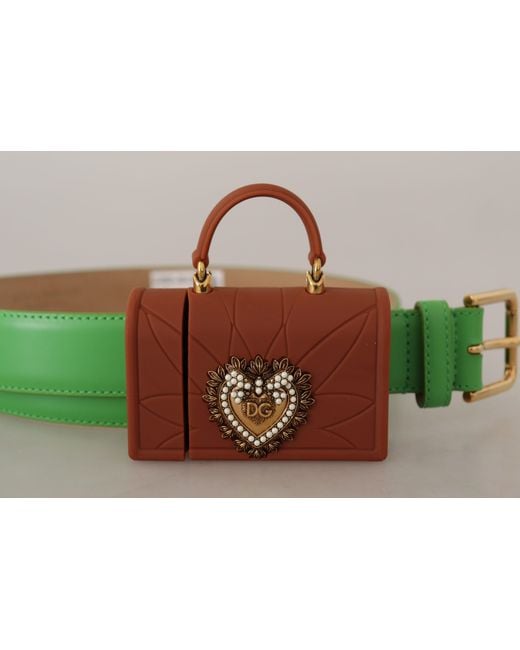 Dolce & Gabbana Green Chic Emerald Leather Belt With Engraved Buckle