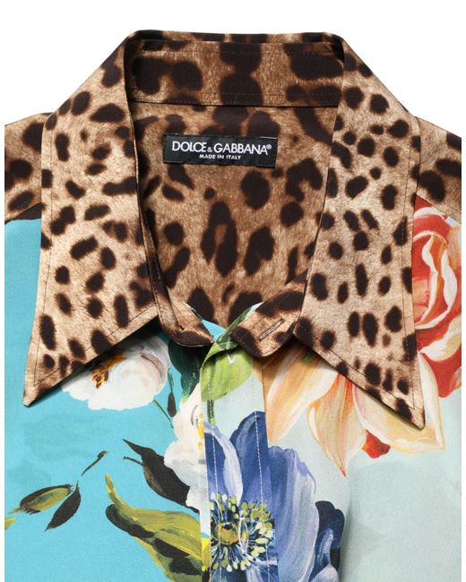 Dolce & Gabbana Multicolor Floral Animal Print Collared Shirt for men