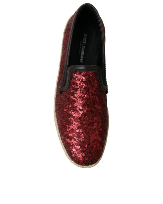 Dolce Gabbana Men's Red Sequined Loafers Slippers Shoes