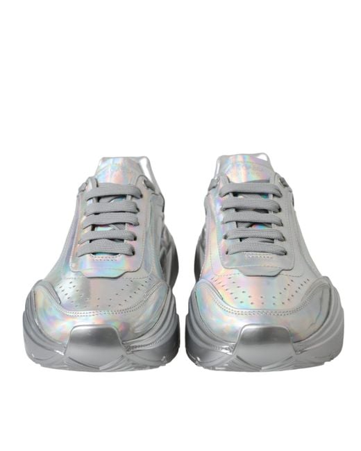 Dolce & Gabbana Gray Iridescent Daymaster Leather Sneakers Shoes