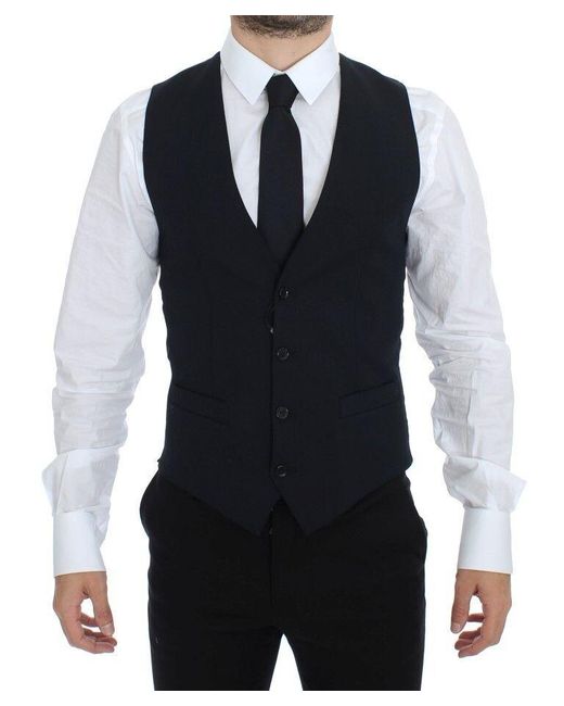 Dolce & Gabbana Blue Elegant Wool Dress Vest for men