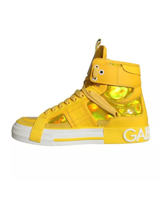 Dolce & Gabbana Yellow Leather High Top Sneakers Shoes