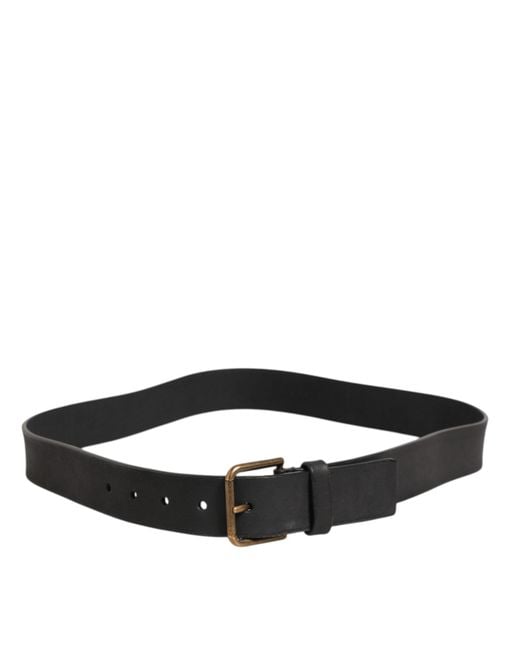 Dolce & Gabbana Black Leather Belt Bronze Buckle for men