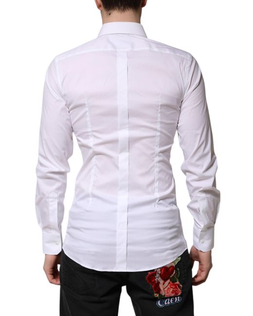 Dolce & Gabbana White Cotton Gold Long Sleeves Formal Shirt for men
