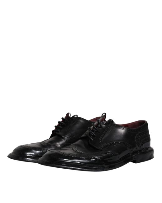 Dolce & Gabbana Black Leather Derby Wingtip Formal Shoes for men