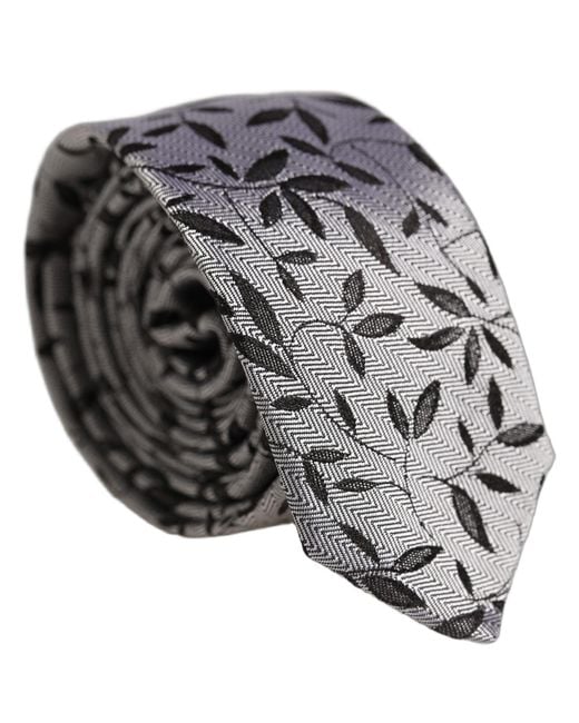 Dolce & Gabbana Men Gray Leaf Pattern Silk Adjustable Tied Necktie Tie for men