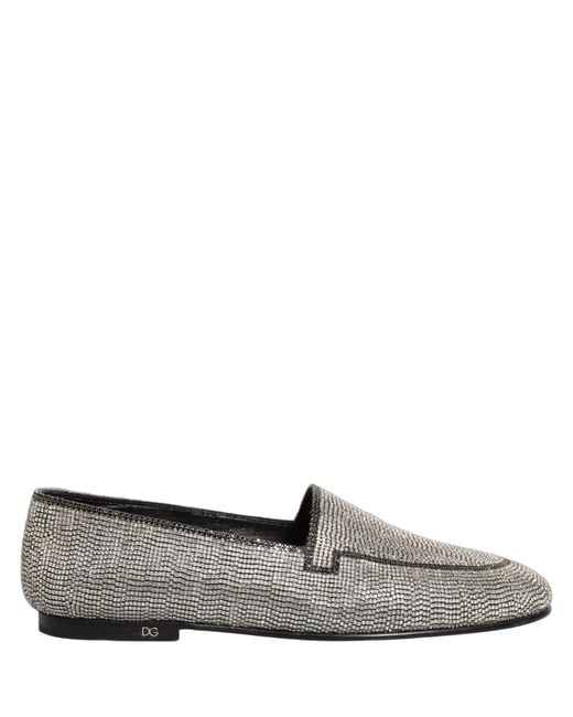 Dolce & Gabbana Gray Silver Crystal Embellished Men Loafers Shoes for men