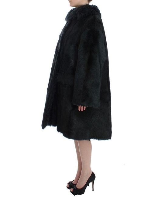 Dolce & Gabbana Black Goat Fur Shearling Long Jacket Coat