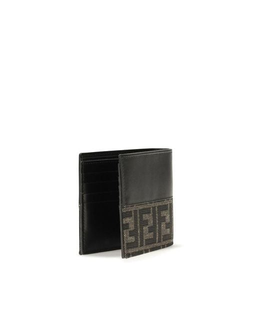 Fendi Black Brown Calf Leather Bos Taurus Wallet for men