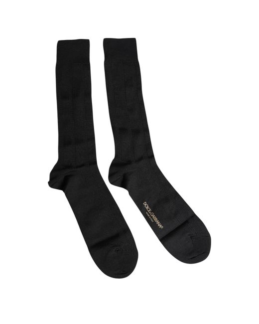 Dolce & Gabbana Black Stretch Logo Mid Calf Men Socks for men