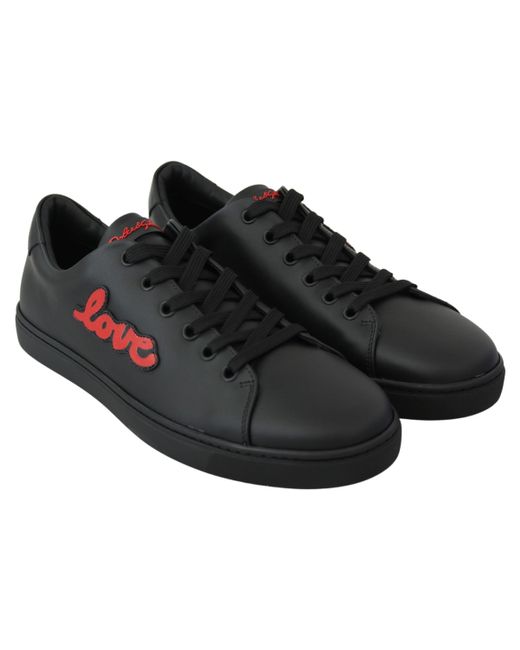 Dolce & Gabbana Black Elegant Leather Sneakers With Accents