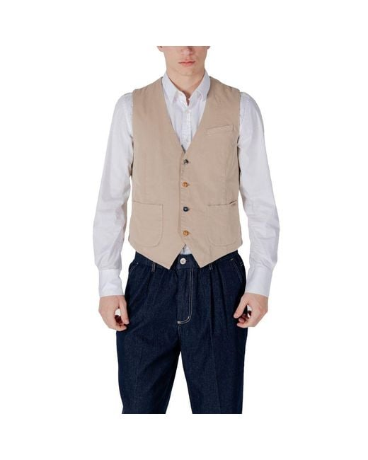 Gianni Lupo Blue Beige Cotton Waistcoat for men