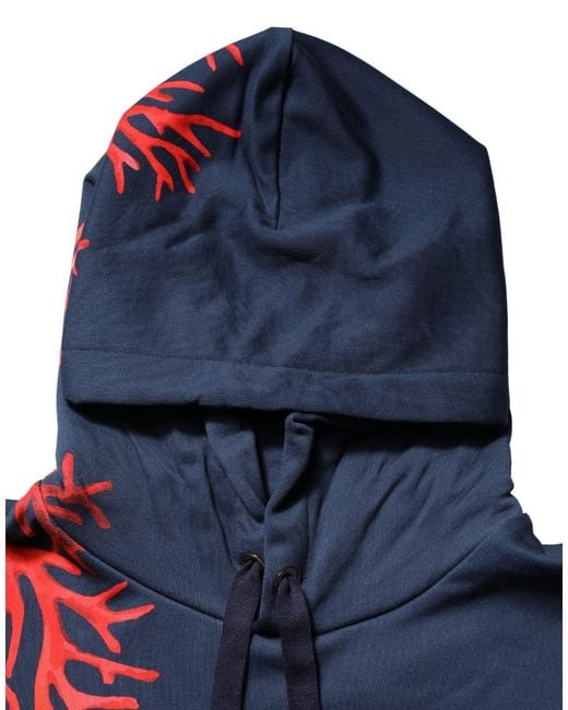 Dolce & Gabbana Blue Cotton Coral Logo Hooded Sweatshirt Sweater Clothing for men
