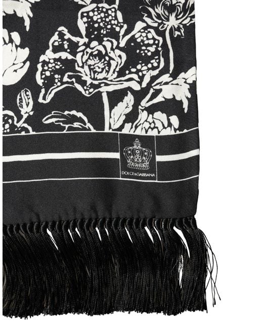 Dolce & Gabbana White Silk Floral Print Fringe 136Cm X 15.5Cm Scarf for men