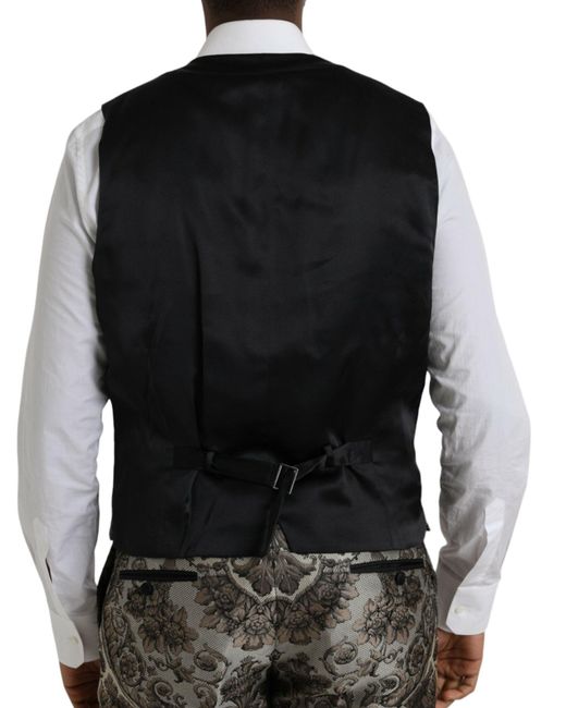Dolce & Gabbana Black Floral Jacquard Formal 3 Piece Suit for men