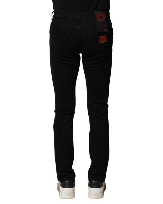 Dolce & Gabbana Black Cotton Logo Plaque Slim Denim Jeans for men