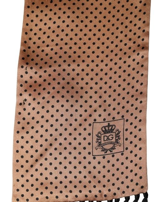 Dolce & Gabbana Brown Silk Dotted Fringed Neck Shawl Scarf for men