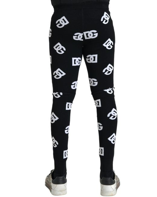 Dolce & Gabbana Black Viscose Skinny Leggings Logo Print Pants for men