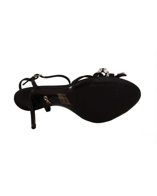 Dolce & Gabbana Black Crystals Ankle Strap Heels Sandals Shoes