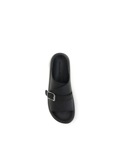 McQueen Black Calf Leather Bos Taurus Platform Sandals for men