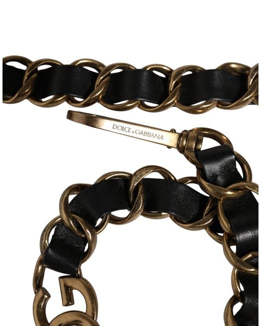 Dolce & Gabbana Black Leather Gold Chain Bag Accessory Shoulder Strap