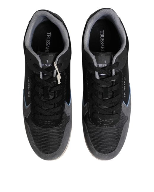 Trussardi Black Gray Lace Up Low Top Casual Sneakers Shoes for men