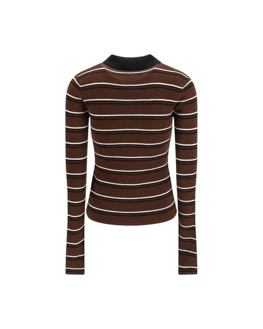 Ganni Brown Striped Merino Polo Shirt