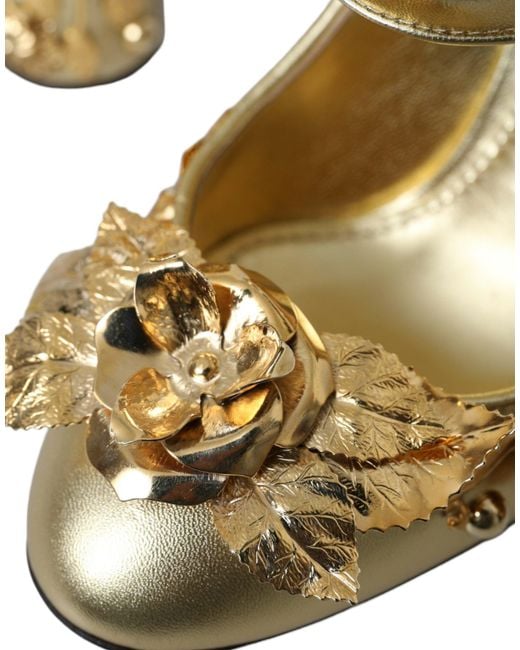 Dolce & Gabbana Metallic Leather Crystal Mary Janes Pumps Shoes