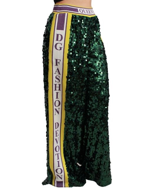 Dolce & Gabbana Green Sequin Trousers Queens Angel Pants