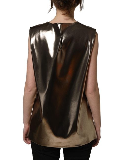 Dolce & Gabbana Black Metallic Roundneck Sleevelesstank Top Acetate Nylon Elastane