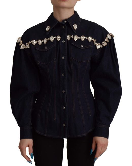 Dolce & Gabbana Blue Denim Crystal Embellish Cotton Jacket