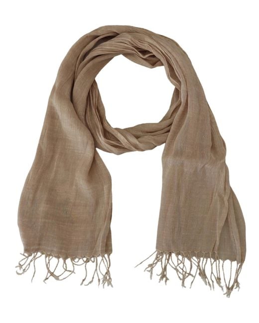 CoSTUME NATIONAL Black Beige Cotton Shawl Foulard Fringe Scarf