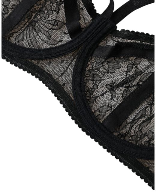 Dolce & Gabbana Black Floral Lace Nylon Balconcino Bra Underwear