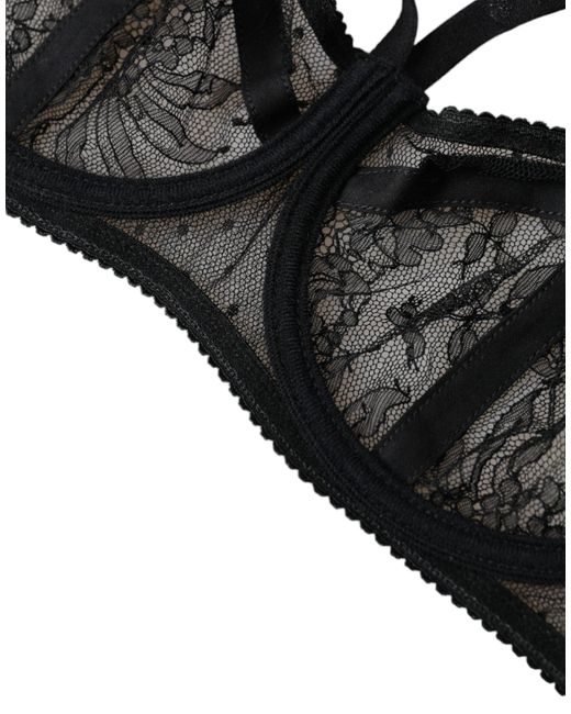 Dolce & Gabbana Black Floral Lace Nylon Balconcino Bra Underwear