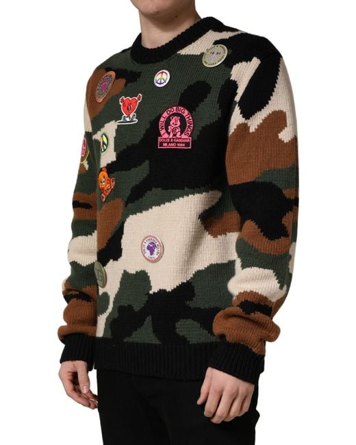 Dolce & Gabbana Black Intarsia-Knit Camouflage Pullover Sweater Clothing for men