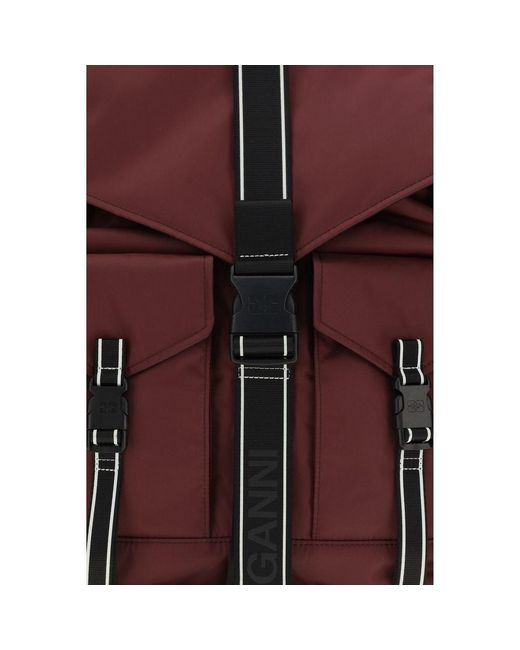 Ganni Red Bordeaux Recycled Polyamide Backpack