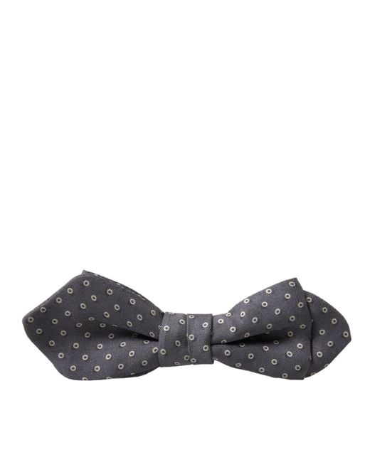 Dolce & Gabbana White Polka Dots Silk Adjustable Neck Papillon Bow Tie for men